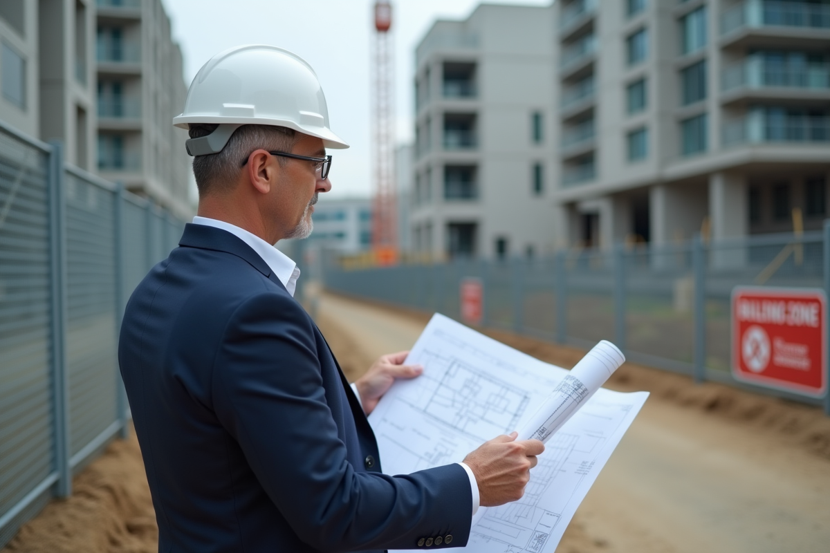 Architecte homme en extérieur sur un chantier moderne