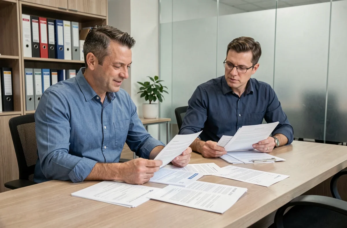 Homme discutant d'une assurance habitation économique avec un conseiller dans un bureau professionnel