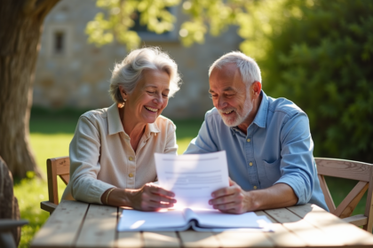 Couple français détendu à leur maison rurale