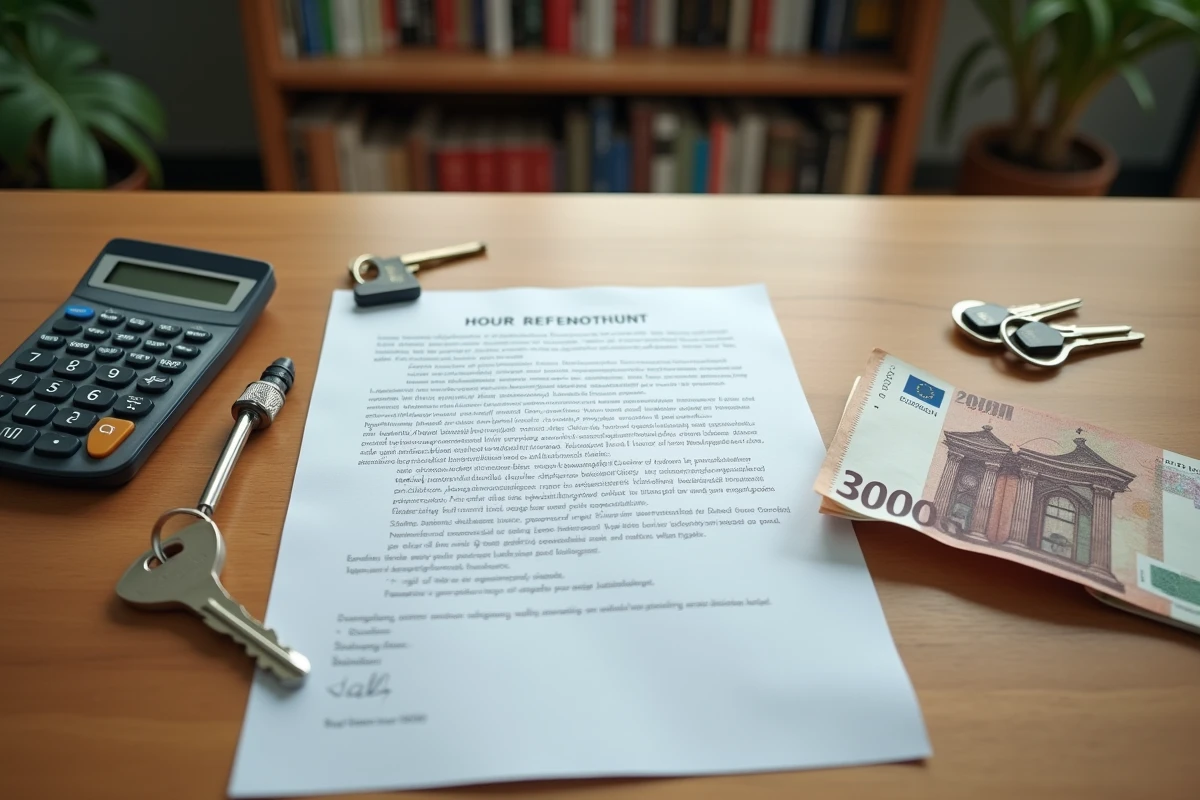 Documents de location, clés d'appartement et billets en euros sur un bureau pour le calcul du délai de restitution de caution