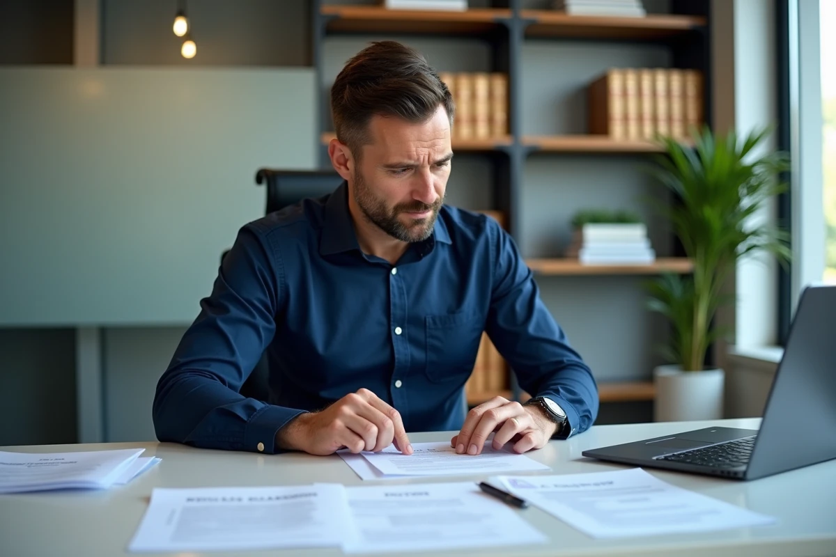 Expert-comptable analysant des documents d'inscription RCS pour un loueur meublé non professionnel à son bureau
