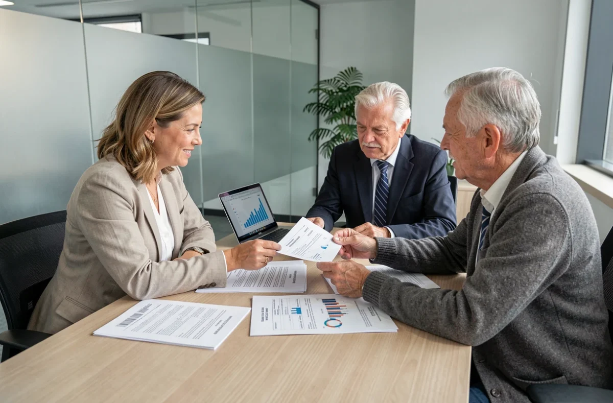 Famille discutant avec un conseiller financier des règles fiscales sur la plus-value lors d'une donation immobilière