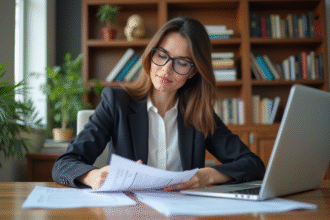 Femme d'affaires en bureau immobilier et fiscal