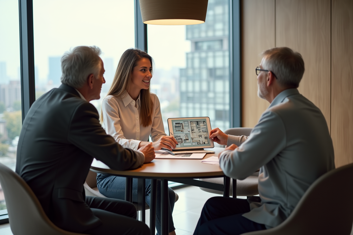 Jeune femme pointant un plan sur une tablette lors d