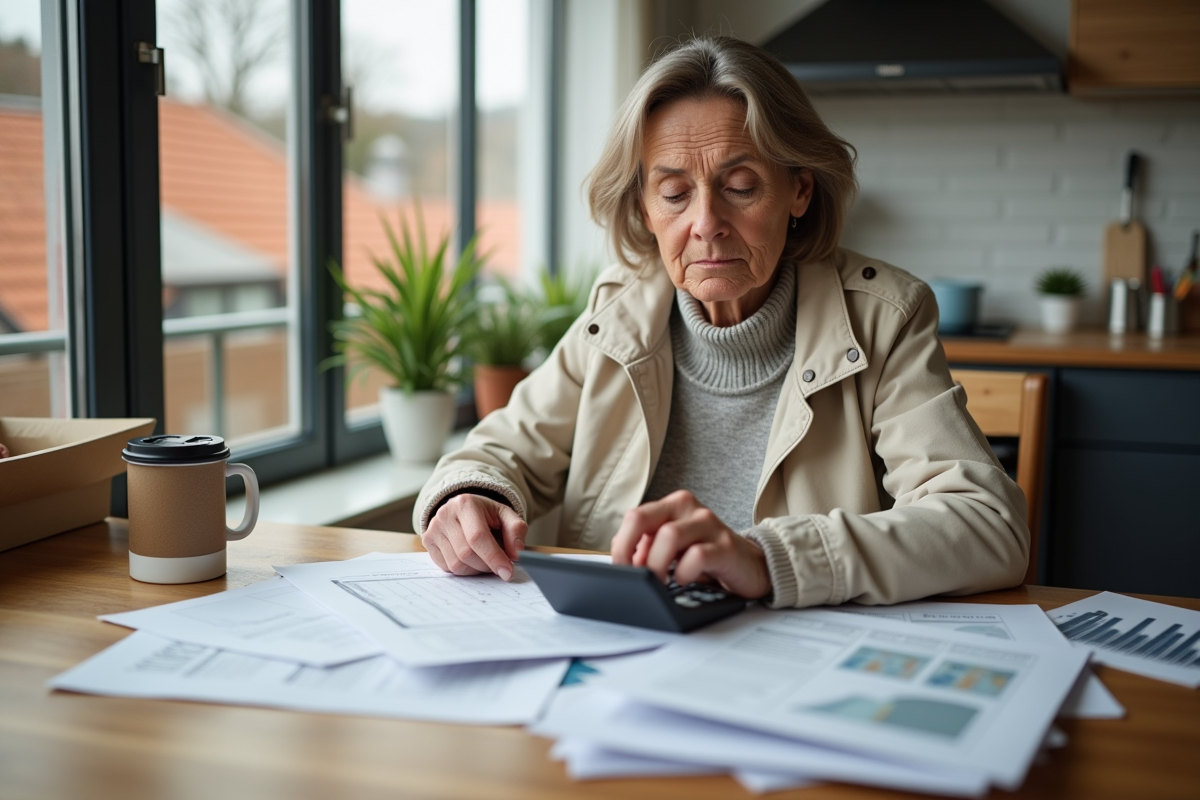 Femme assise à la table vérifiant des papiers de rénovation maison
