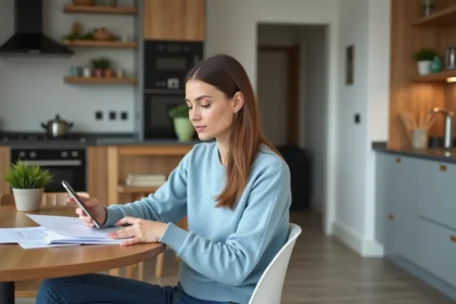 Jeune femme professionnelle dans un Airbnb moderne