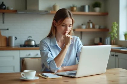 Femme recherchant des annonces immobilières sur son ordinateur