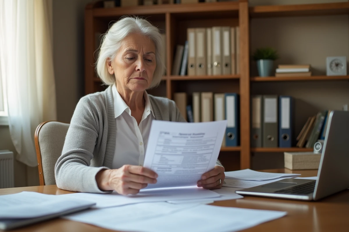 Femme consultant un formulaire APL bailleur refusé par la CAF à son bureau à domicile