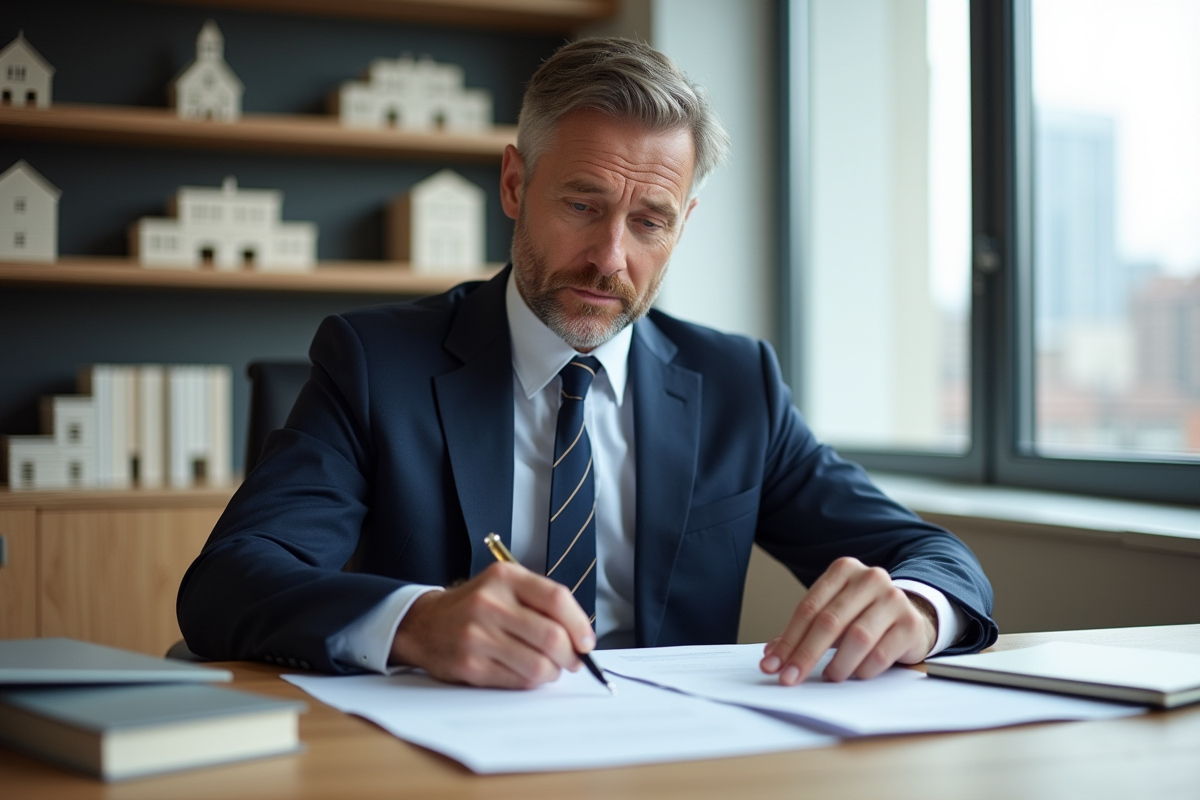Homme d'affaires en costume bleu dans un bureau moderne