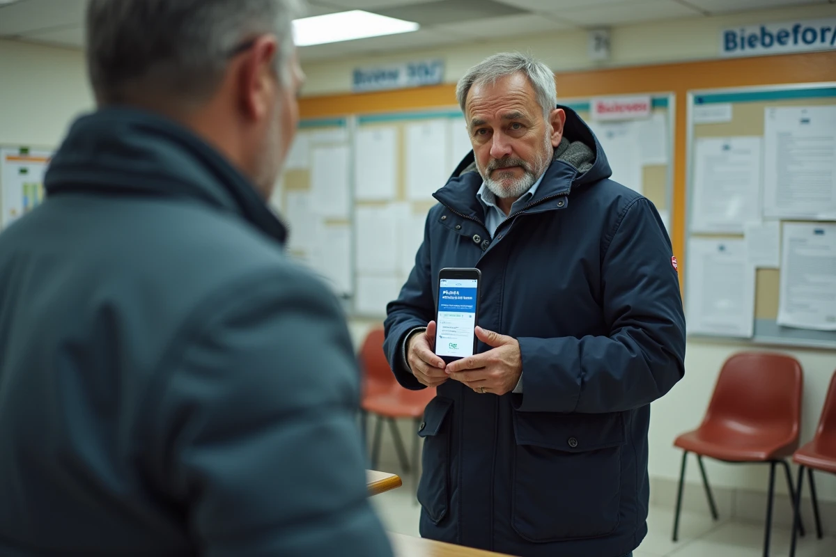 Homme tenant un smartphone affichant un site web