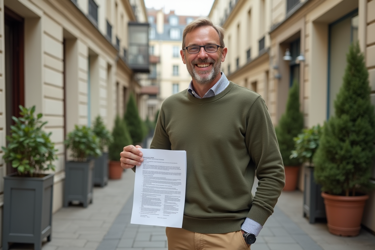 Homme posant devant immeuble parisien renovation