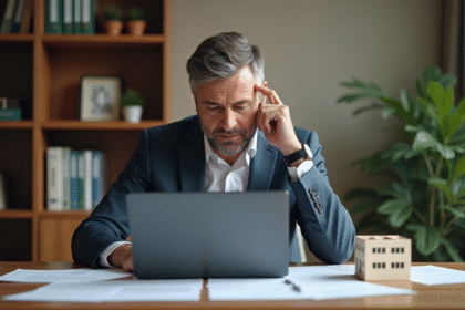 Homme d'affaires étudiant des documents immobiliers dans son bureau
