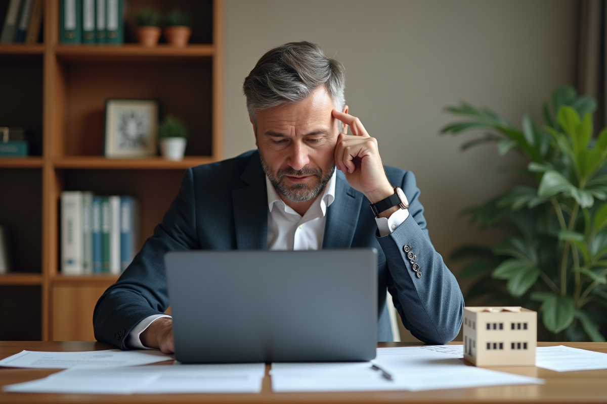 Homme d'affaires étudiant des documents immobiliers dans son bureau