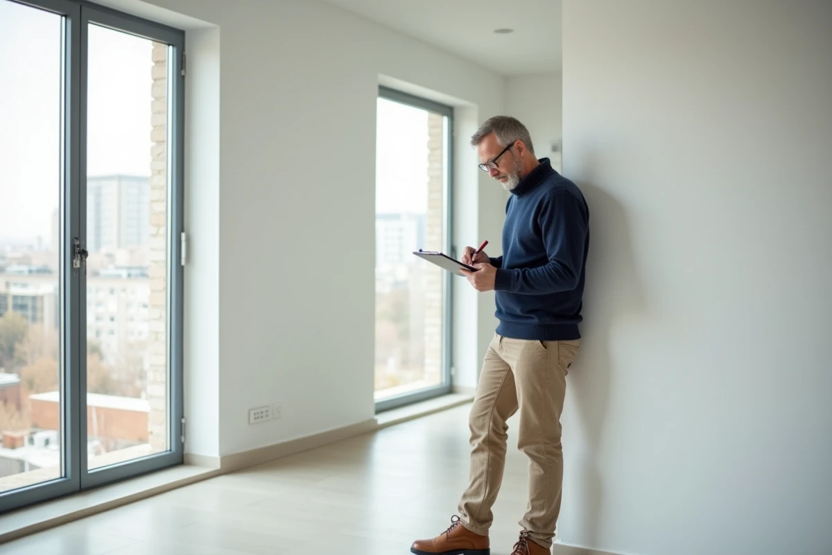 Homme prenant des notes dans une pièce vide