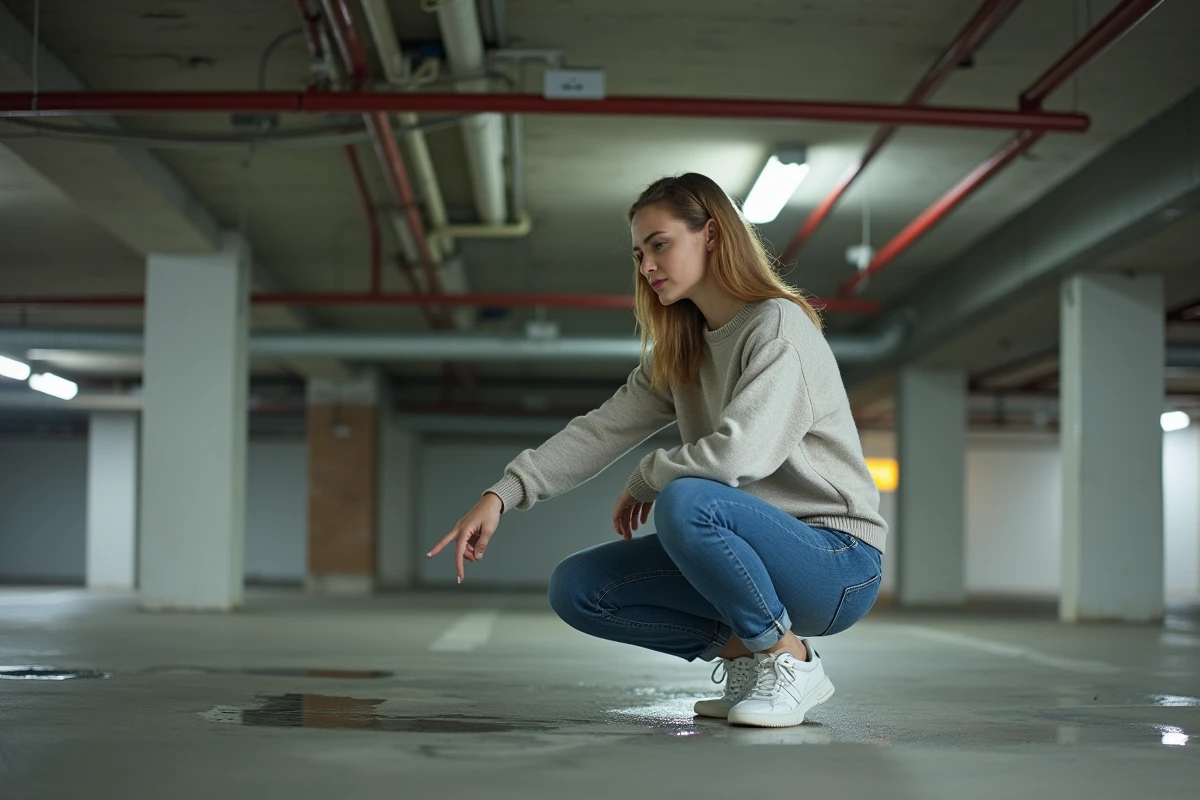 Jeune femme pointant des dégâts d