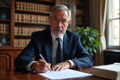 Notaire en costume dans son bureau à Limoges