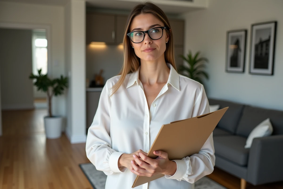 Propriétaire LMNP consultant des documents administratifs dans son appartement meublé en location