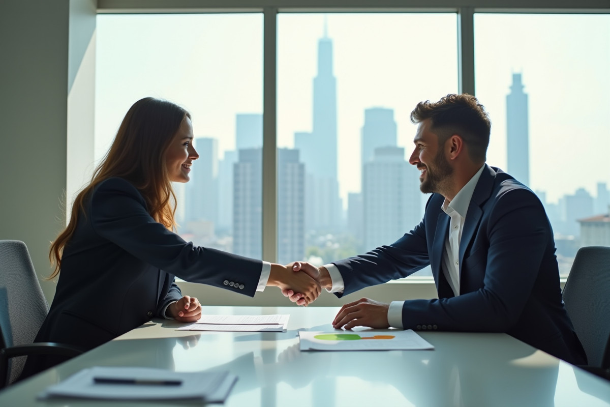 Businessman serrant la main d un conseiller immobilier dans un bureau lumineux
